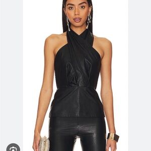 Amanda Uprichard Black Faux-Leather Halter Top